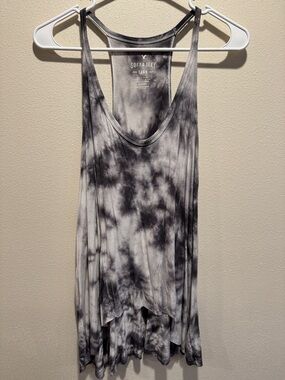 AEO Women's Black and Gray Tie-Dye Tank Top